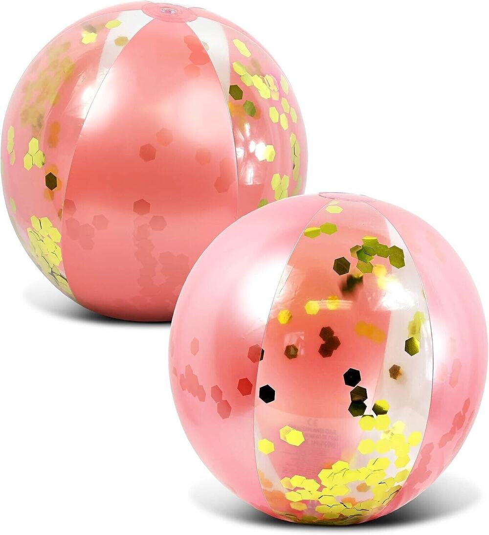 POZA Inflatable Beach Balls Set of 2 - Elegant Glitter Confetti Premium Floaters